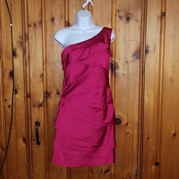 Max & Cleo Dresses & Skirts - Magenta tiered 1shoulder cocktail gown prom dress